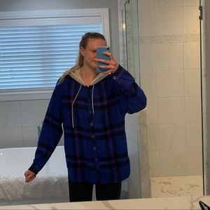 BDG Flannel button up with hood!